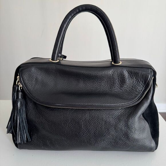 Cromia Black Italian Leather And Suede Satchel - Picture 2 of 10